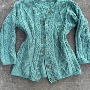 Teal cable knit cardigan with
